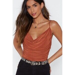 Cowlneck body suit. Burnt orange. Size 2. Nasty Gal. Like new.